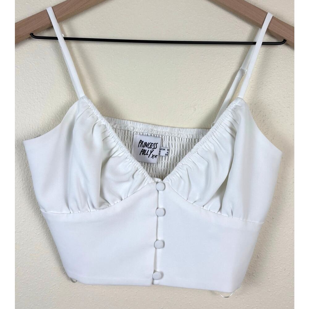 Princess Polly Velma Button Up Cropped Top Size 4 in White - Picture 2 of 8